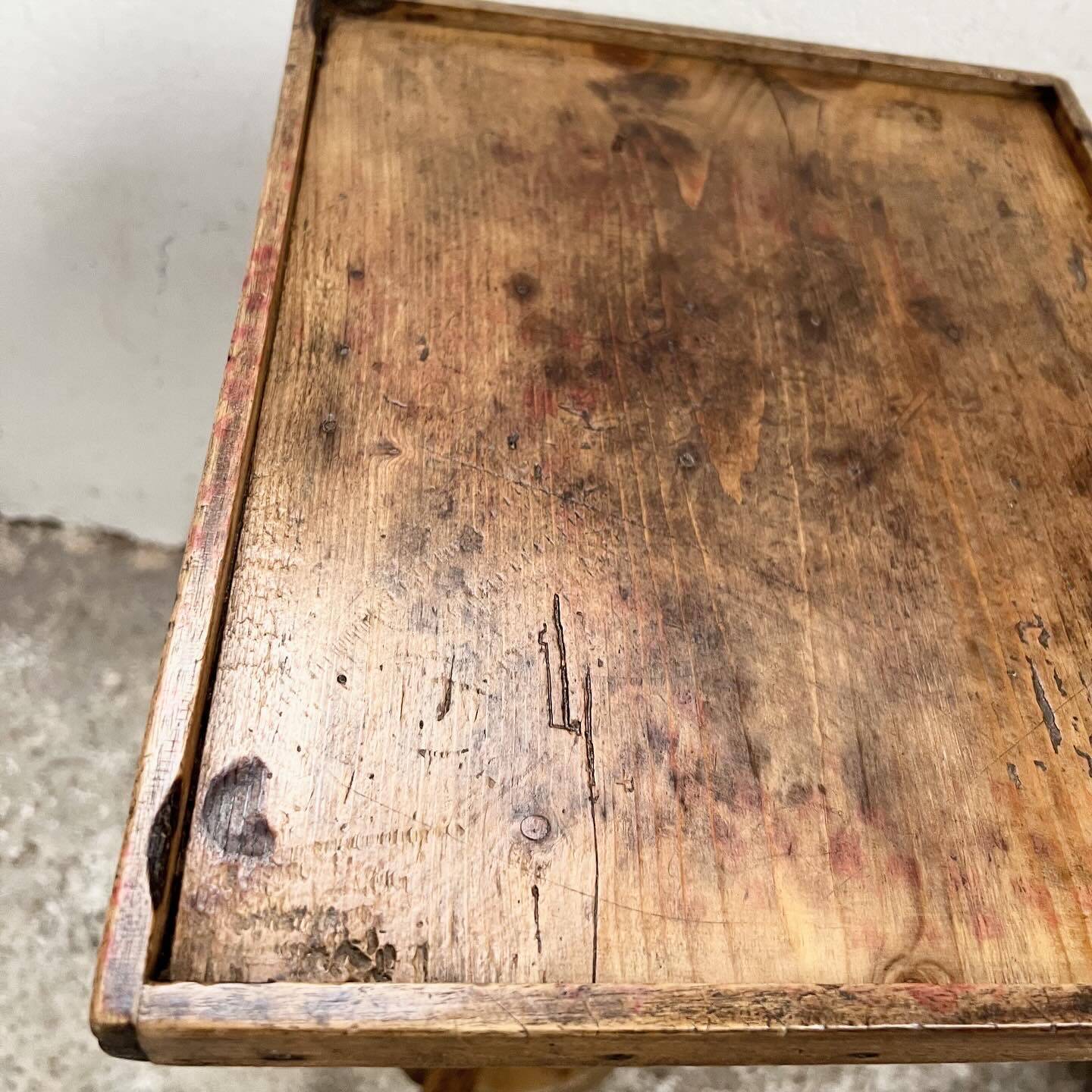 Old primitive wooden tripod pedestal table