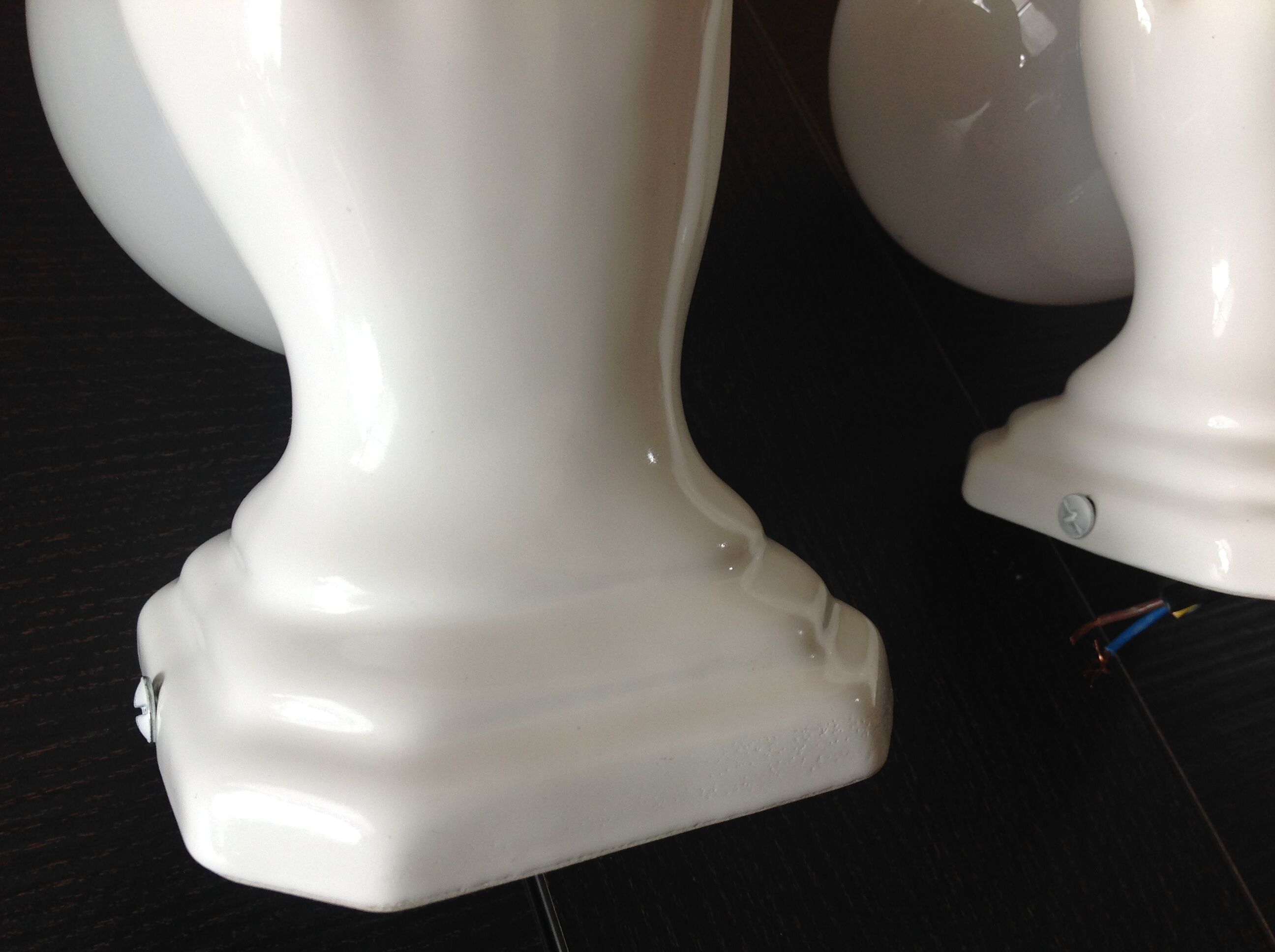 Pair of hand ceramic and opaline wall lamps vintage
