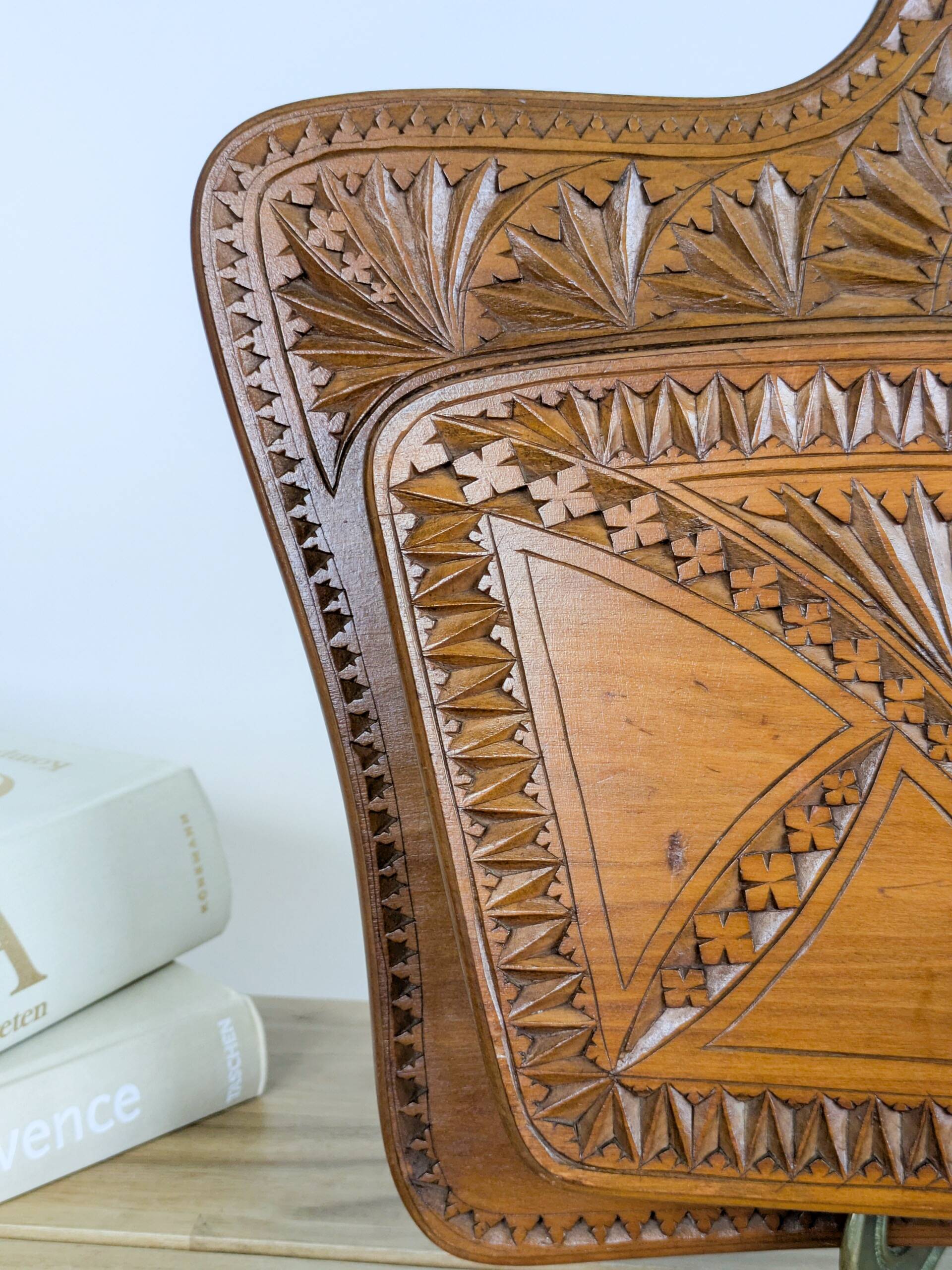 Wall-mounted letter holder, antique carved wood, folk art.