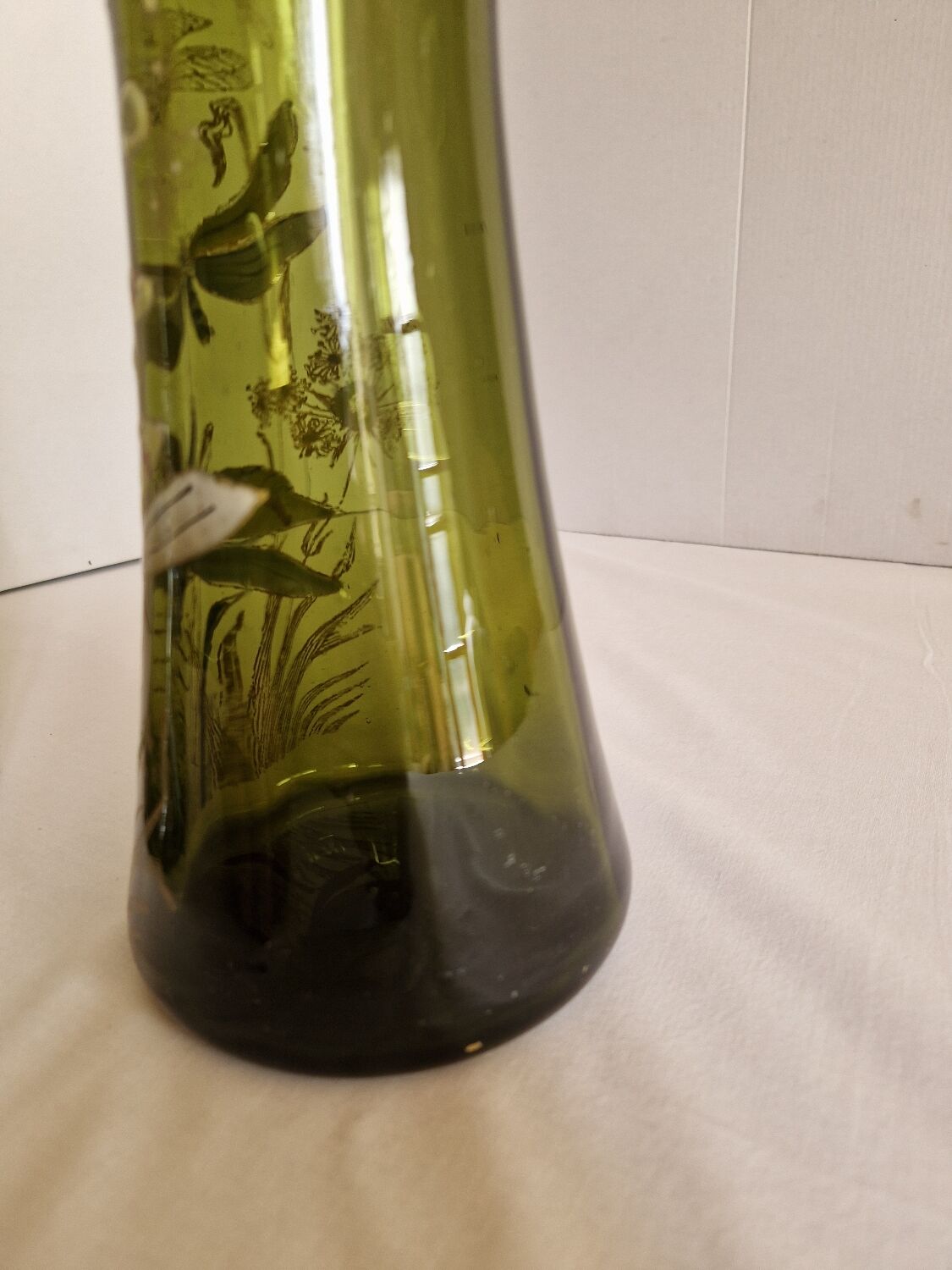 Pair of Enameled Glass Vases with Dragonflies. Unsigned Legras