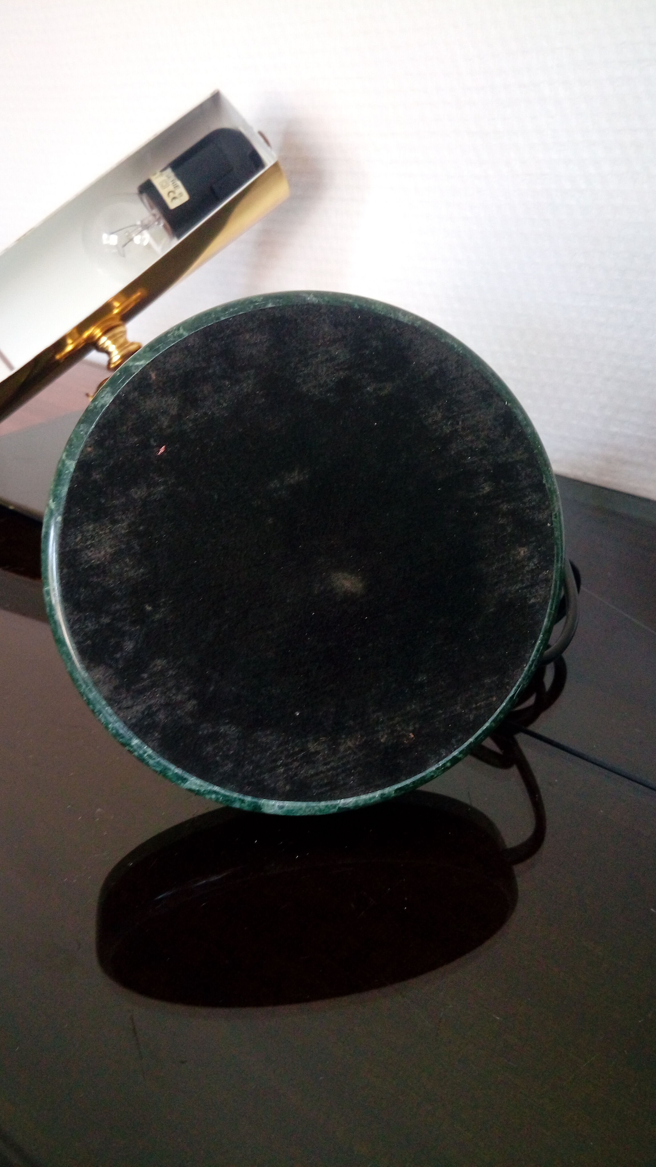 Lampe de notaire banquier ancienne laiton et marbre vert années 50 -