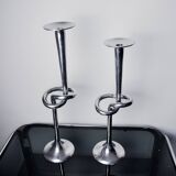 Pair of XL knotted candlesticks in aluminum, Italy, 1980
