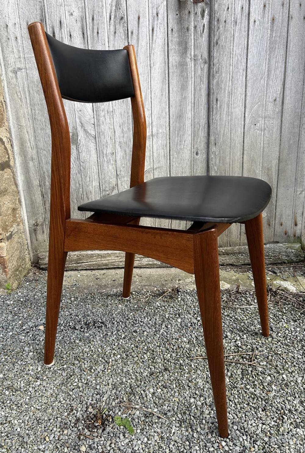 Four teak and black sky chairs, Scandinavian spirit, vintage, 60s
