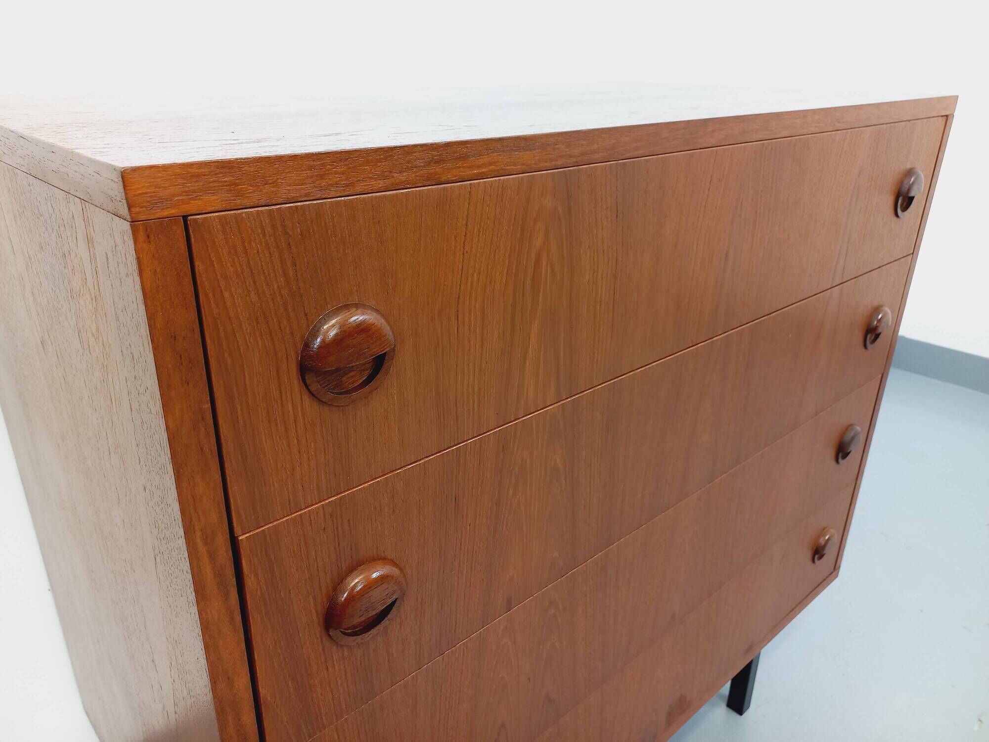 Vintage Scandinavian style chest of drawers in teak and black metal from the 60s