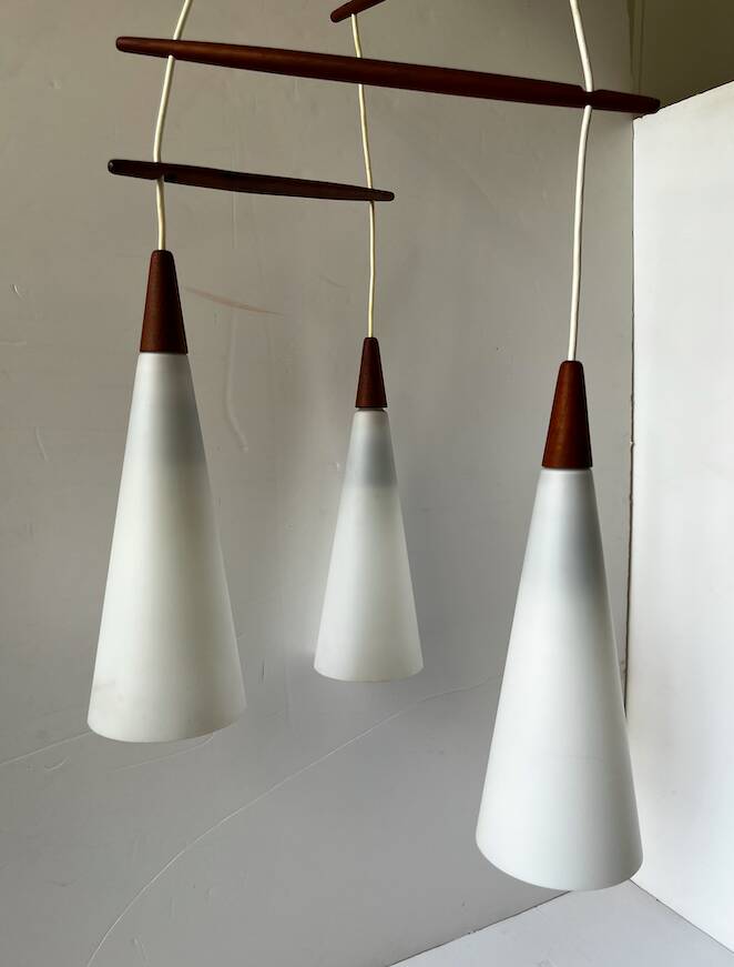 Vintage Scandinavian suspension triple teak and opaline.