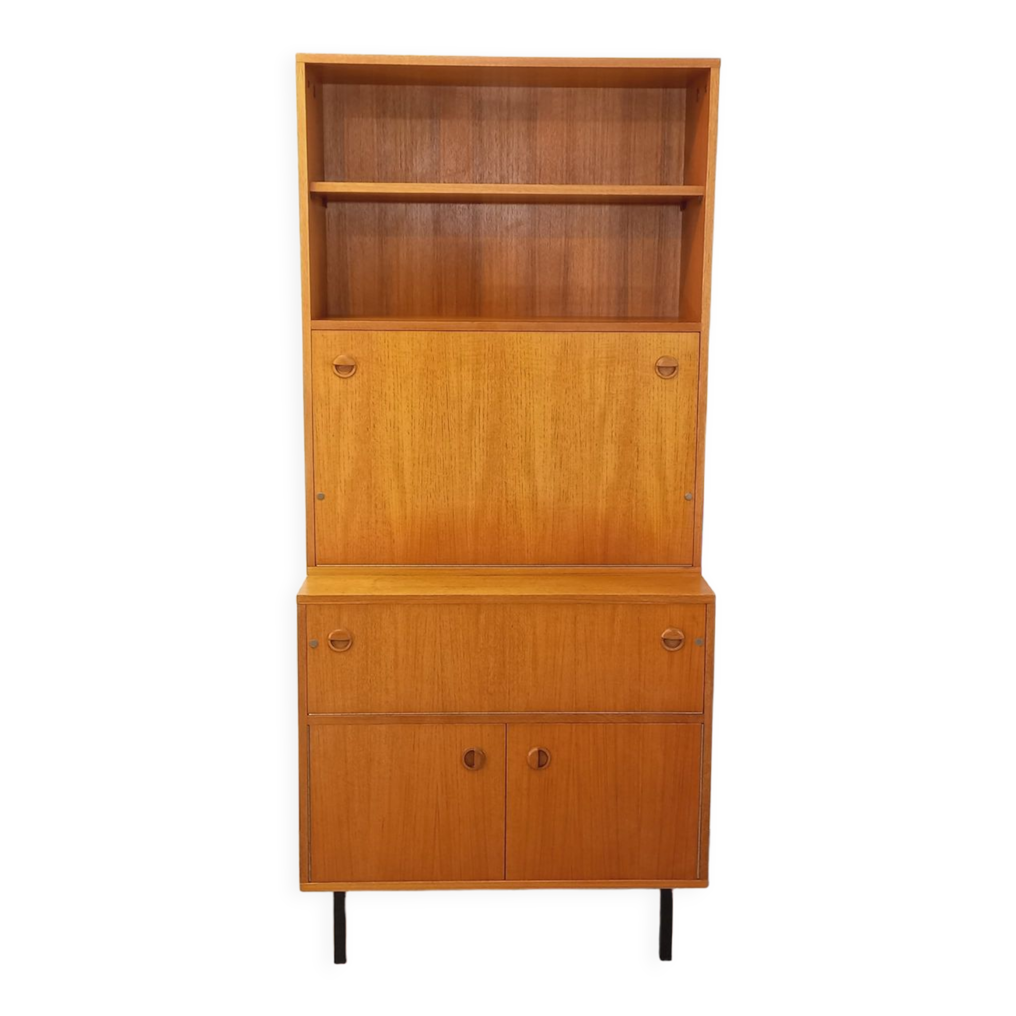 Bookcase cabinet vintage teak and metal storage secretary from the 60s