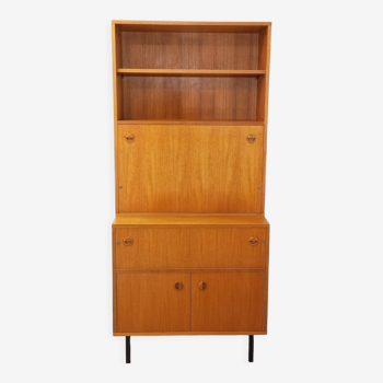 Bookcase cabinet vintage teak and metal storage secretary from the 60s