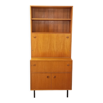 Bookcase cabinet vintage teak and metal storage secretary from the 60s