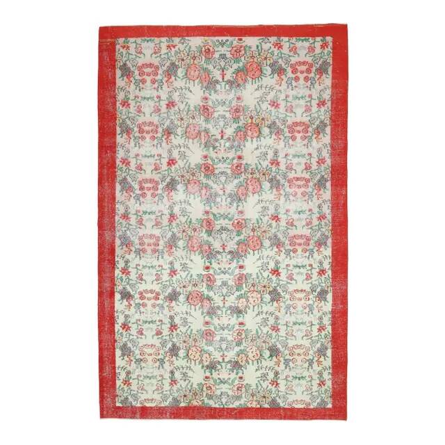 Vintage Turkish Oushak handmade wool cotton beige area rug 177x279