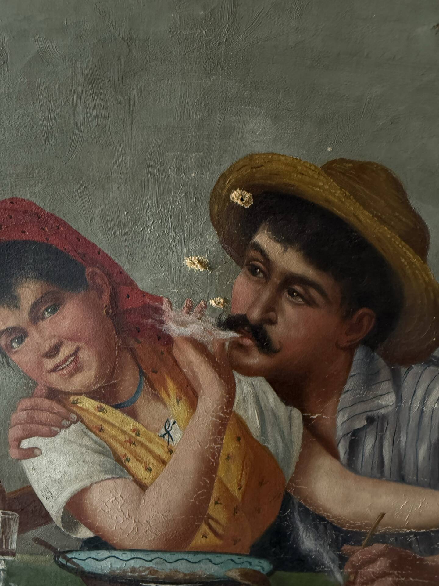 Old Italian painting oil on canvas couples unsigned