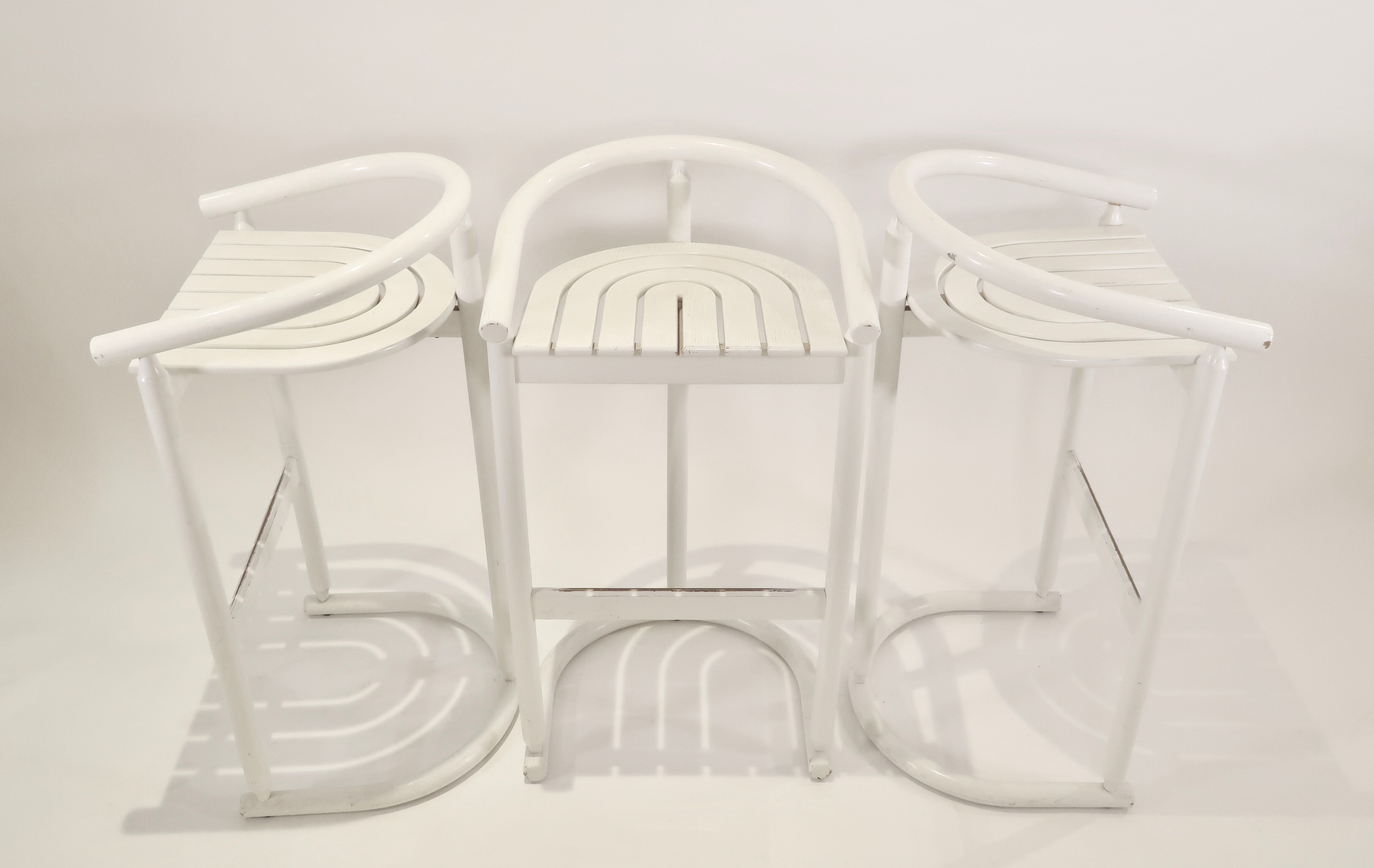 Series of 3 wooden high stools, Italy 1970
