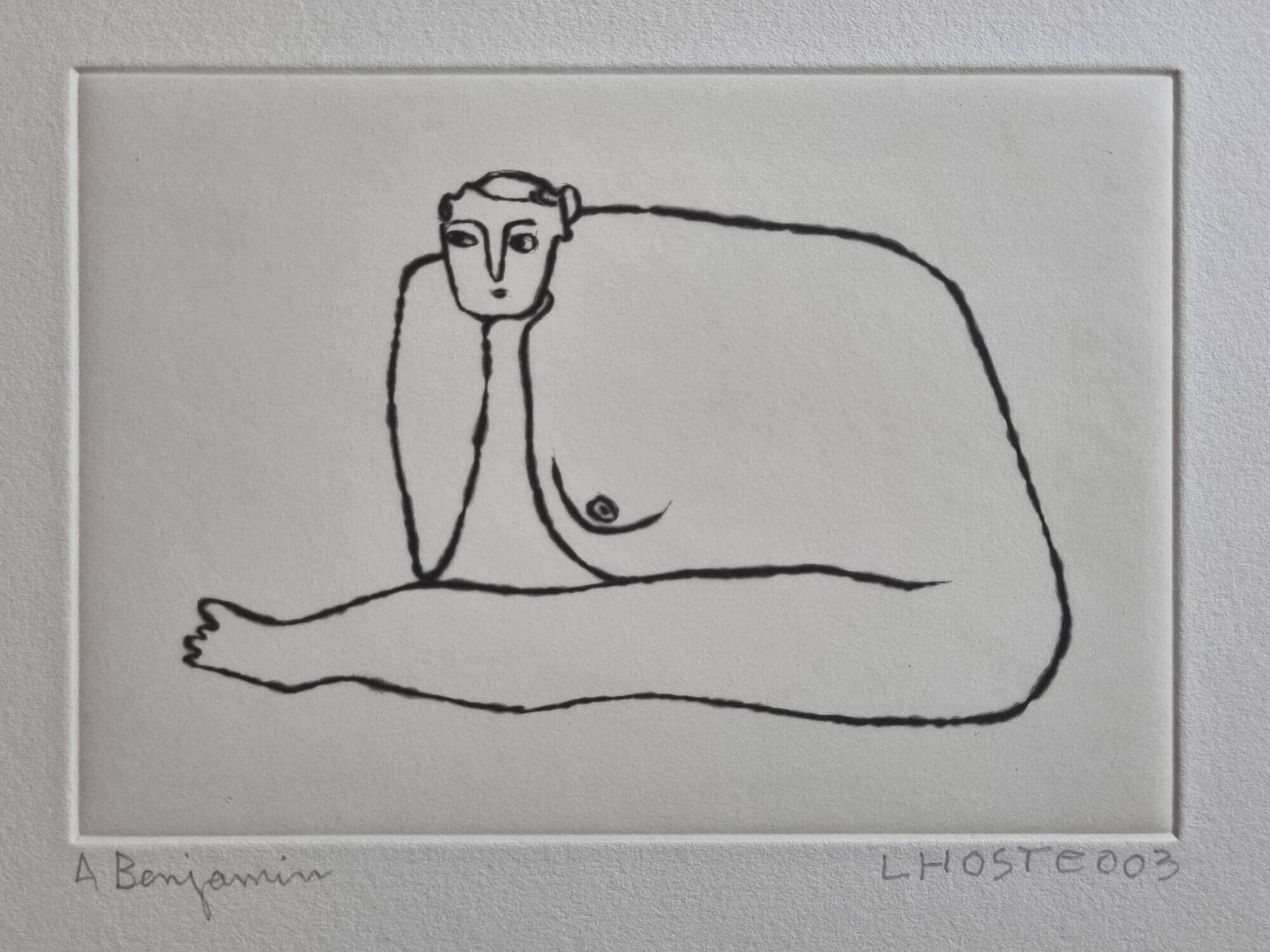 Meditative Figure in Aquatint on Lana Paper by Claude L'Hoste, 28 x 38 cm