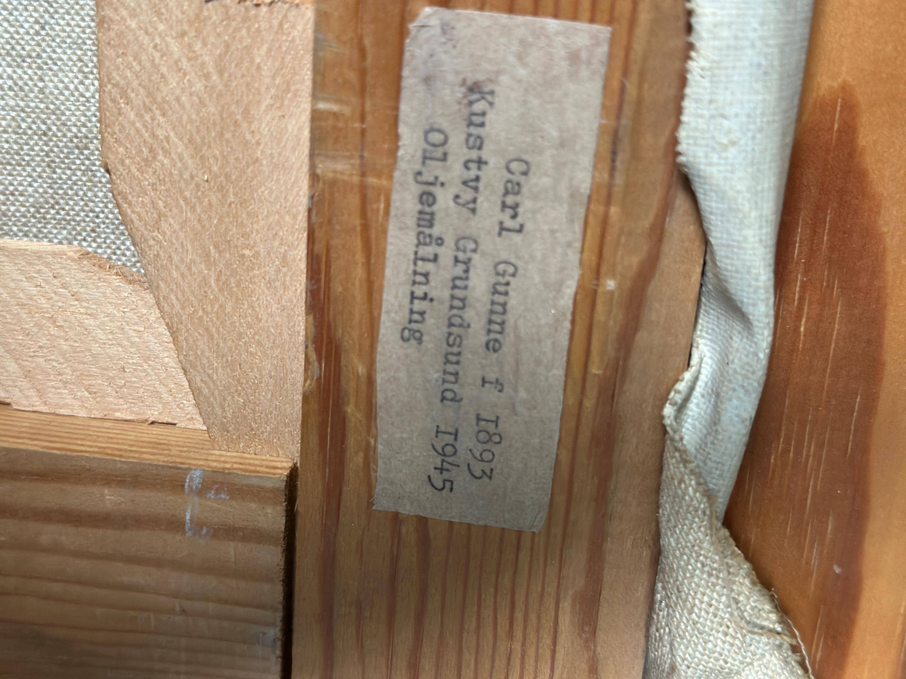 Original Mid Century Swedish Oil On Canvas – Coastal View, Grundsund By Carl Gunne – Vintage & Framed