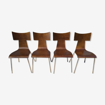 Lot de 4 chaises métal et bois