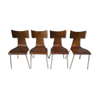 Set of 4 metal and wood chairs
