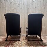Pair of English Chesterfield armchairs in black leather