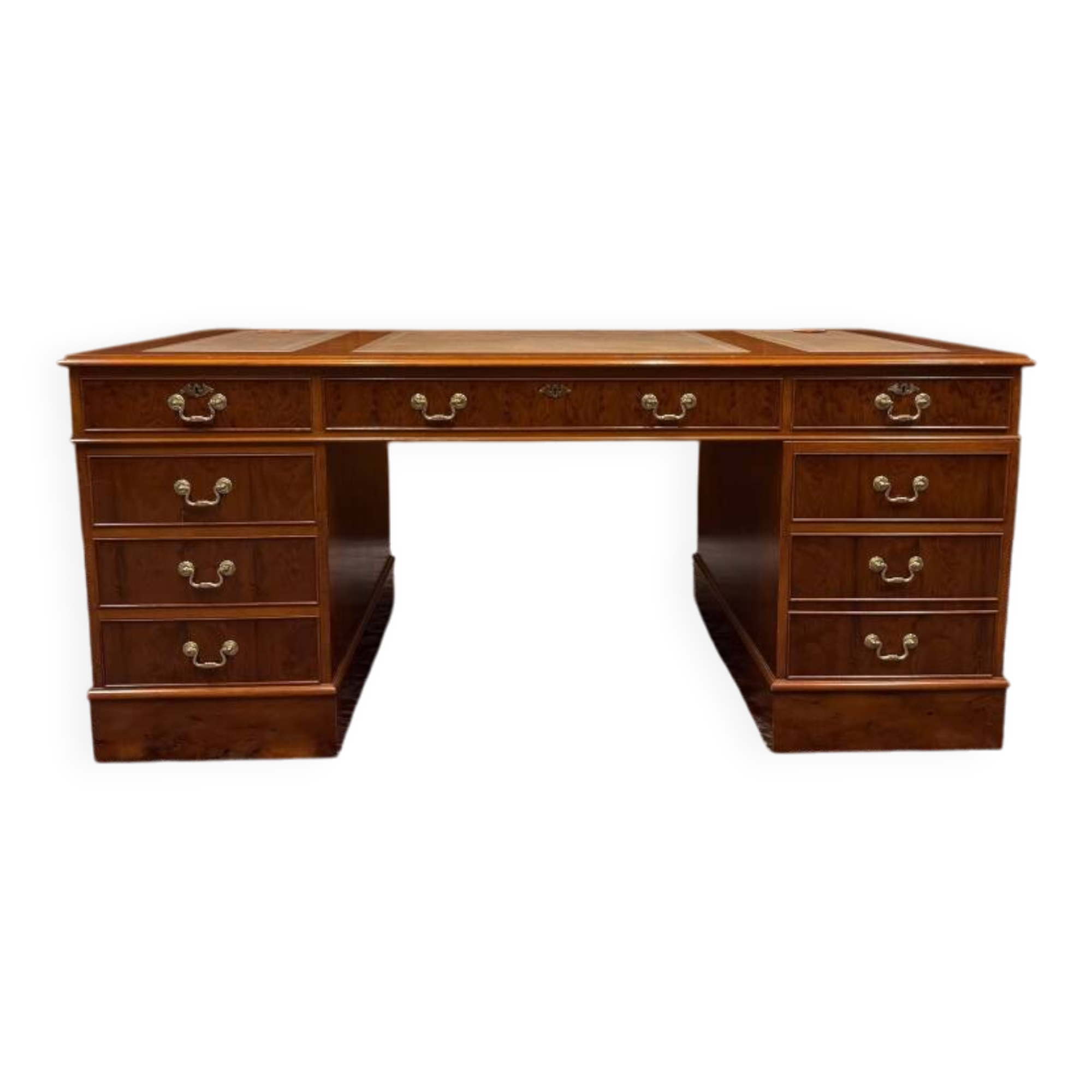 Classic English Desk with Brown Leather