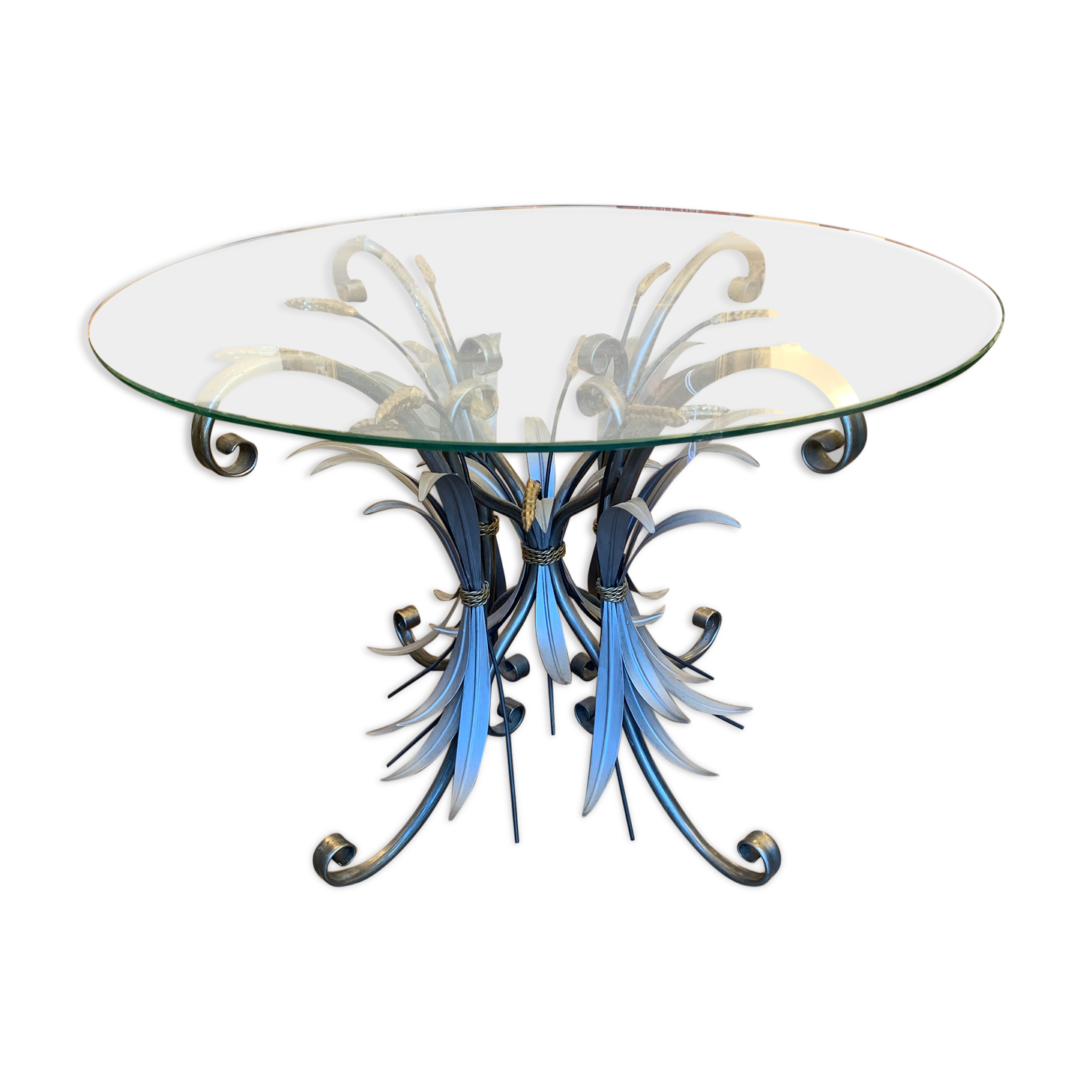 Round coffee table over glass base ears of wheat 1990s.