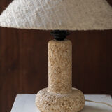 Limestone table lamp with woolen shade, France 1970’s