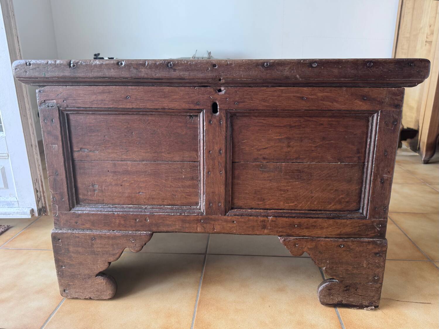 Rustic antique chest made of solid wood