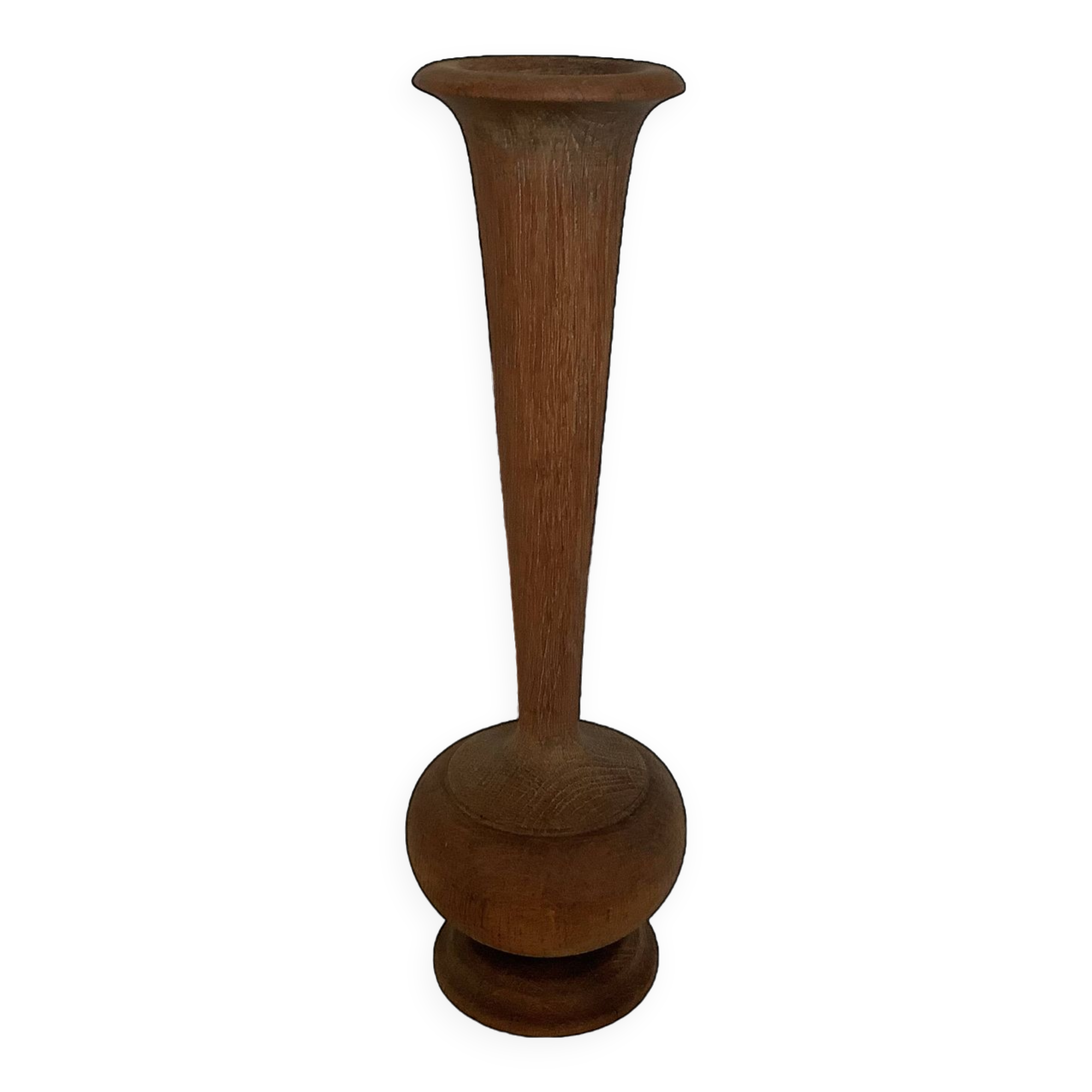 Old trumpet-shaped wooden vase