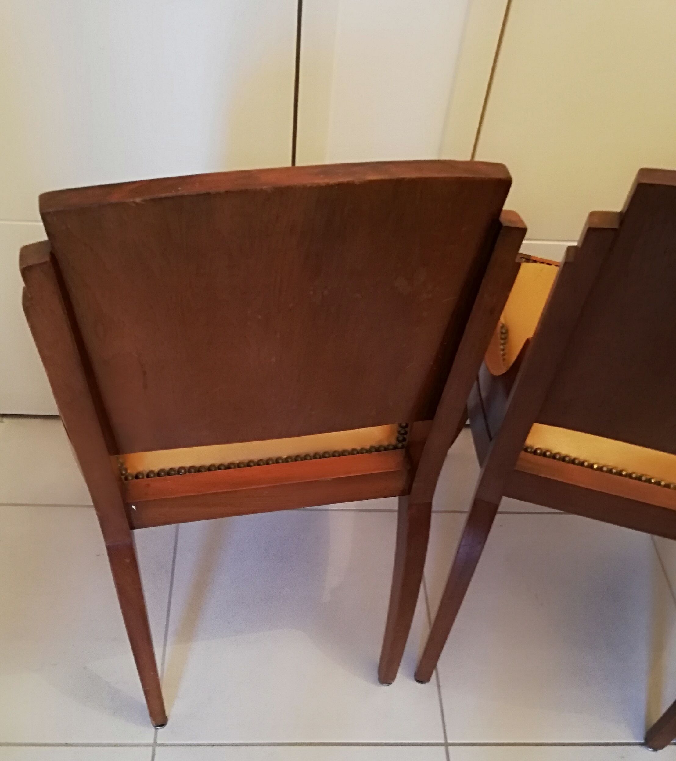 4 vintage 40s solid wood chairs and leather seating