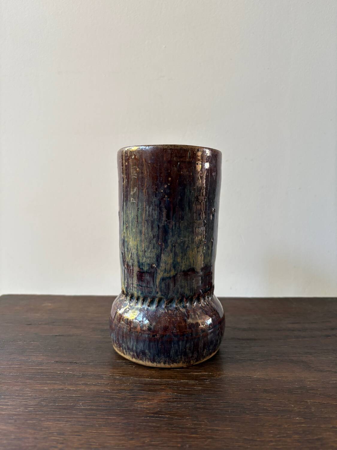 Vintage ceramic vase sign blue purple