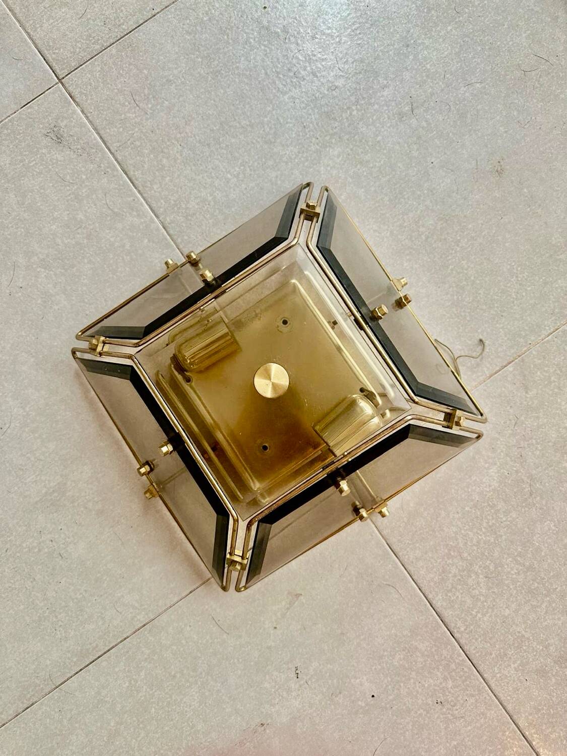 Veca ceiling light in glass and brass, Italy 1970