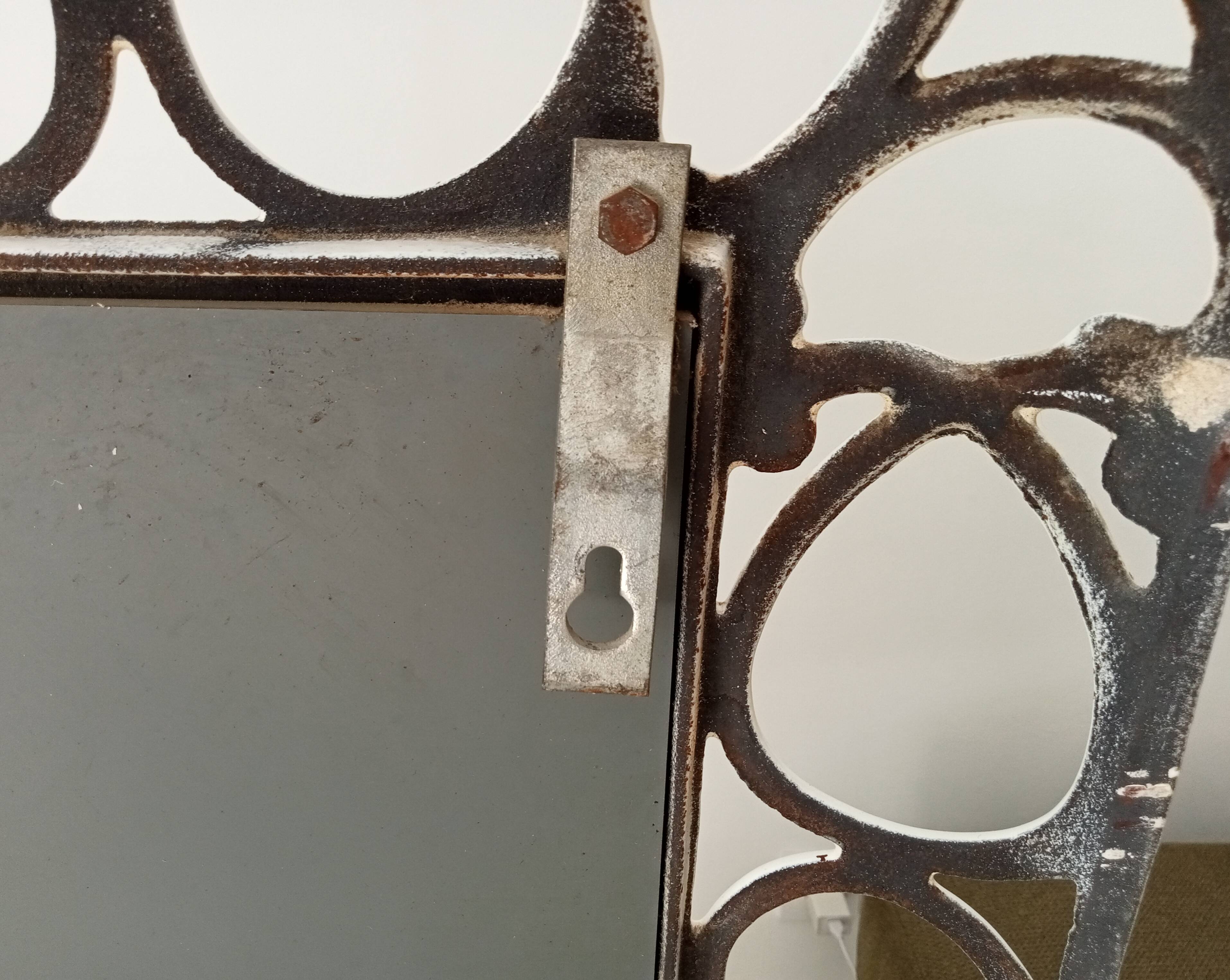 Antique 1930s enamelled cast iron shelf mirror