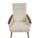 Vintage off white textile easy chair teak
