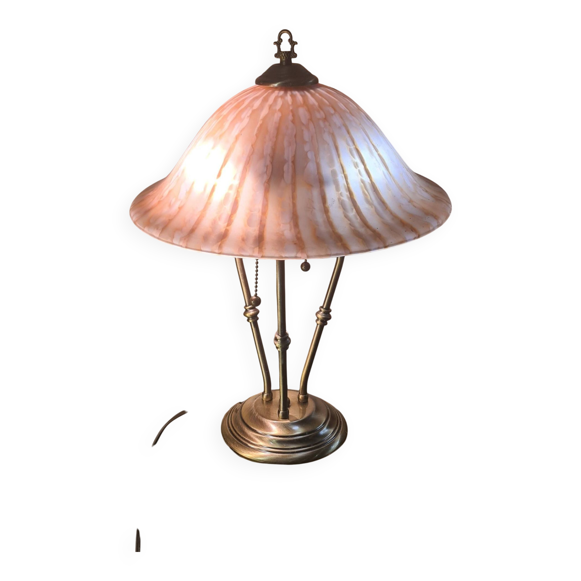 brushed brass lamp glass shade vianne 1970 to 80 with independent pulls h47x35