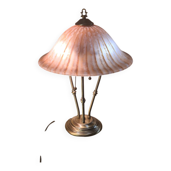 lampe laiton brossé abat jour verre vianne 1970 a 80  a tirettes independente h47x35