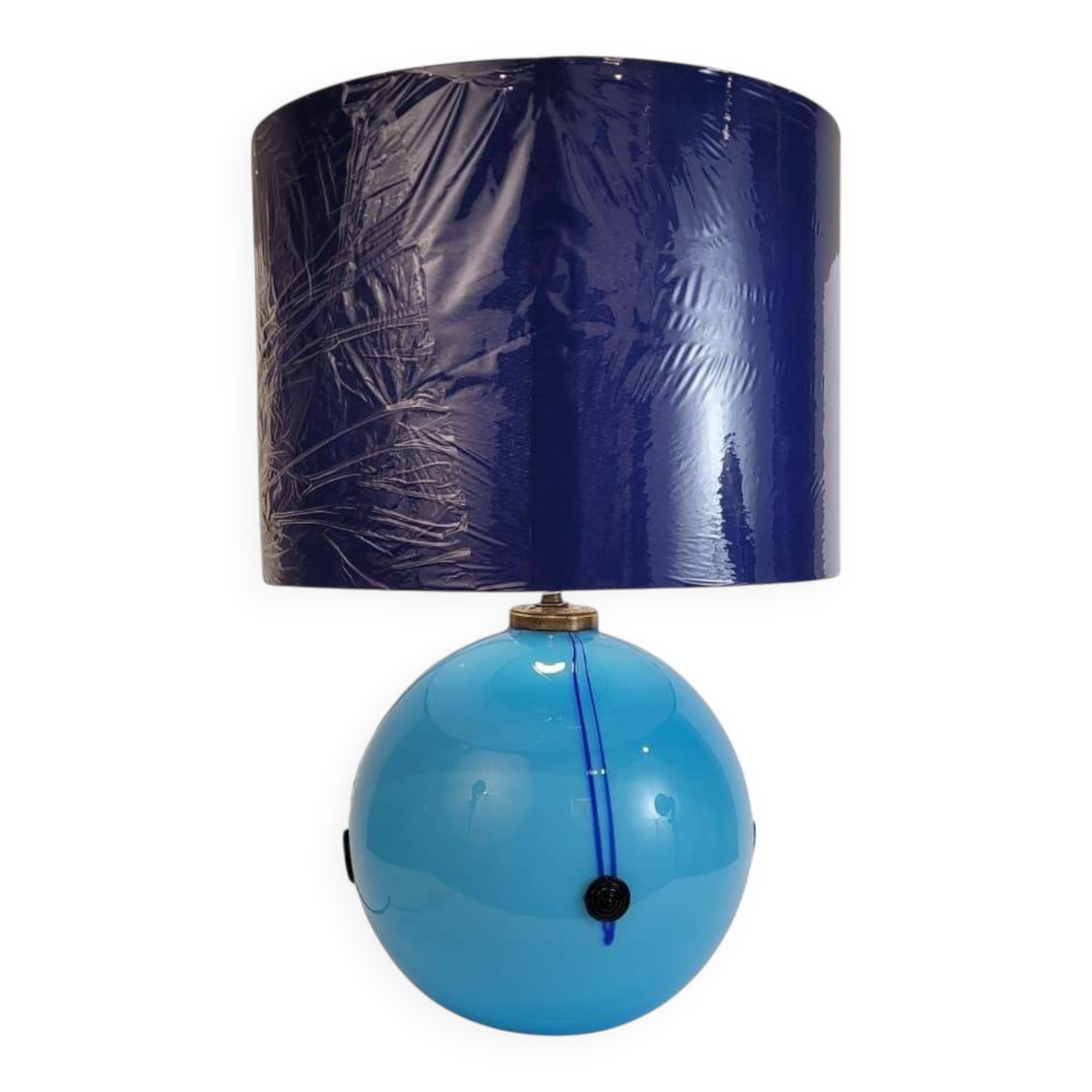 Art Deco table lamp, blue glass sphere, Charles Schneider workshop, 1940s – France