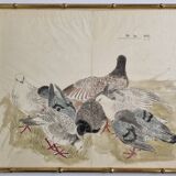 Ancient Japanese watercolour The Wood of Pigeons signed circa 1900 42x48 cm