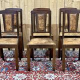 Series of 6 Art Deco chairs in mahogany and leather from the 1930s