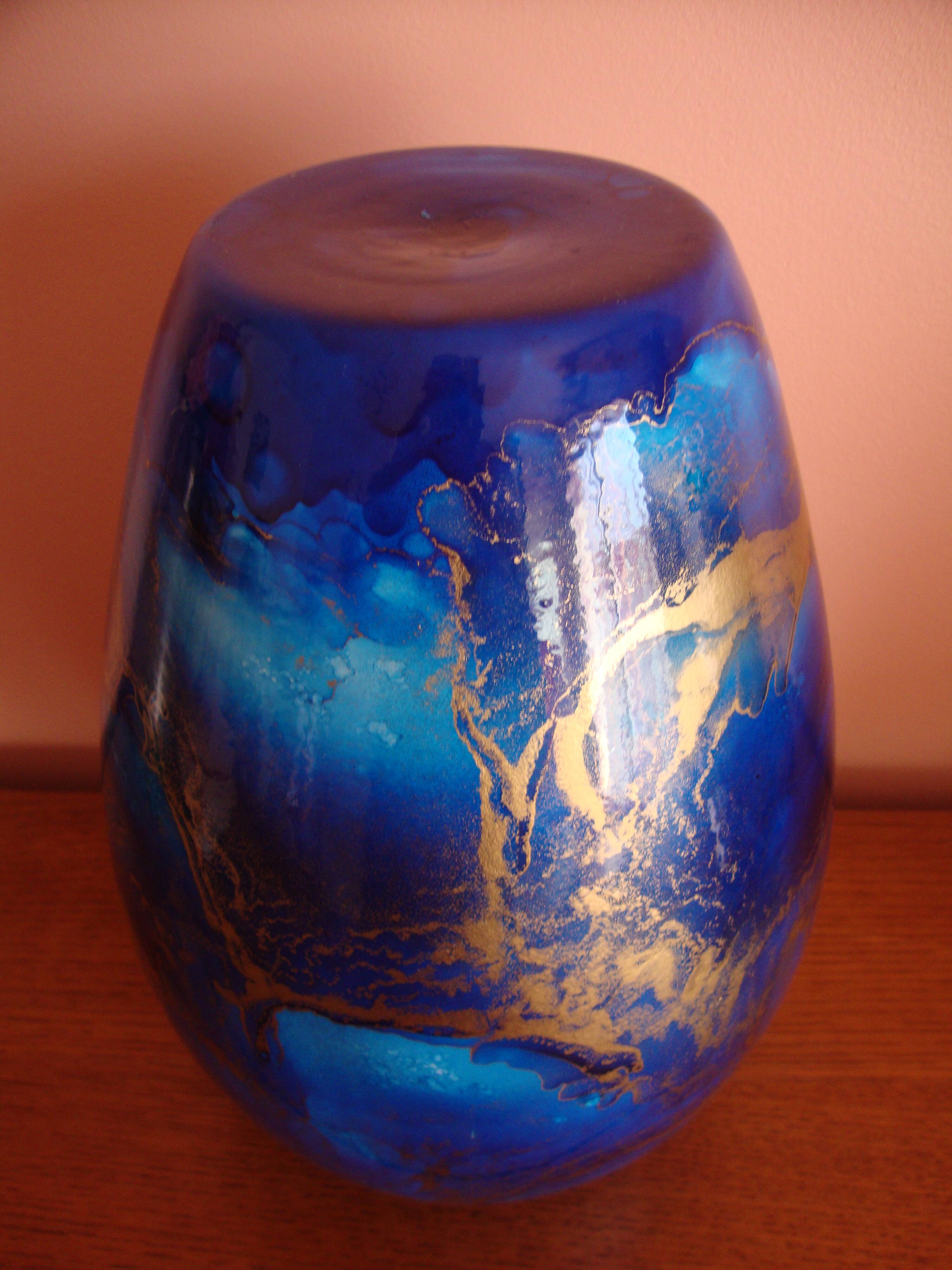 Blue and gold ceramic vase