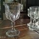 Set of 9 thick glass wine glasses faceted hexagonal foot