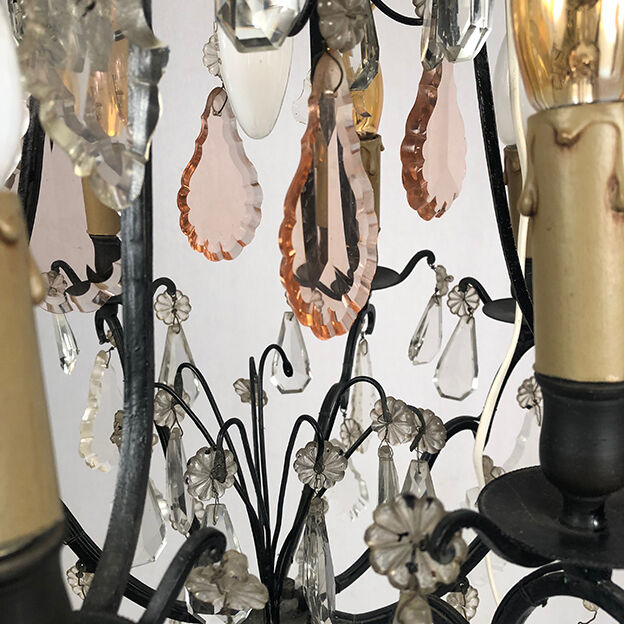 Black lacquered metal chandelier and crystal tassels
