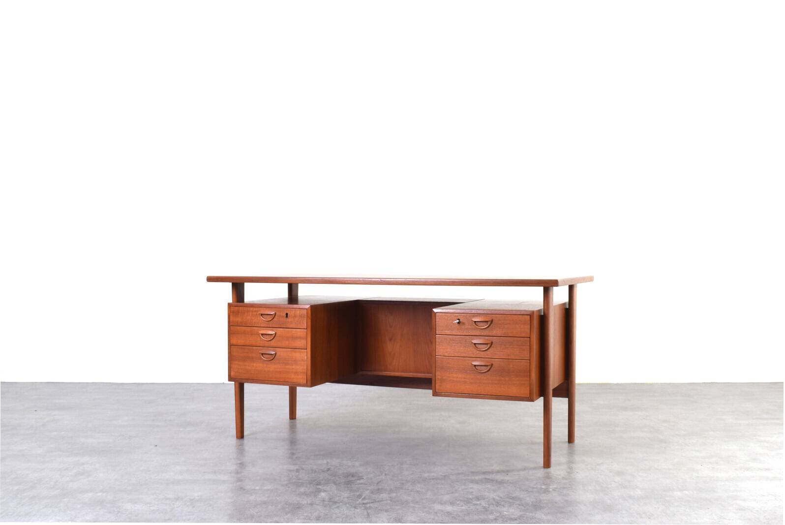 Mid-Century Danish Teak Executive Desk by Kai Kristiansen for FM Møbler