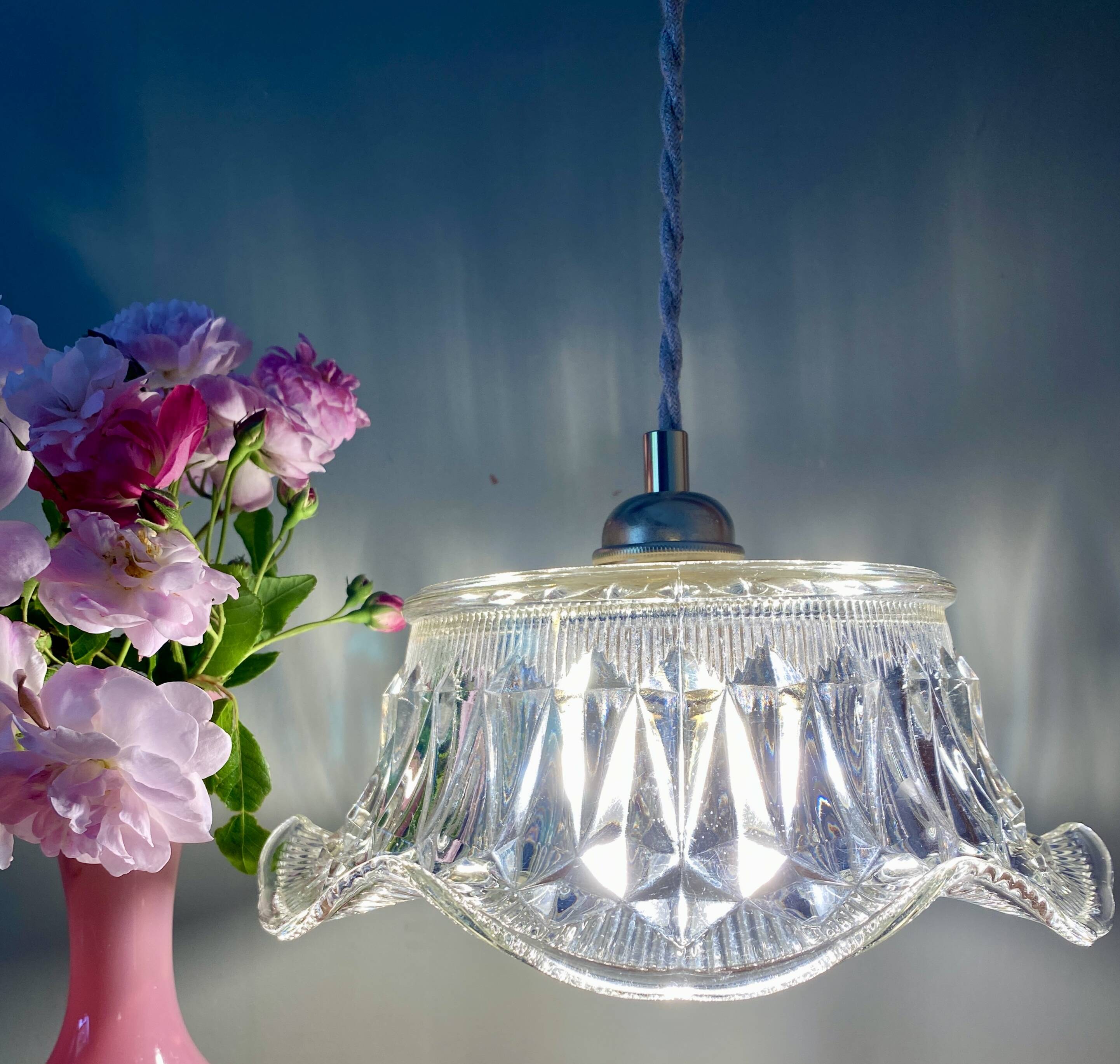 Vintage molded glass lampshade pendant light - tableware collection -