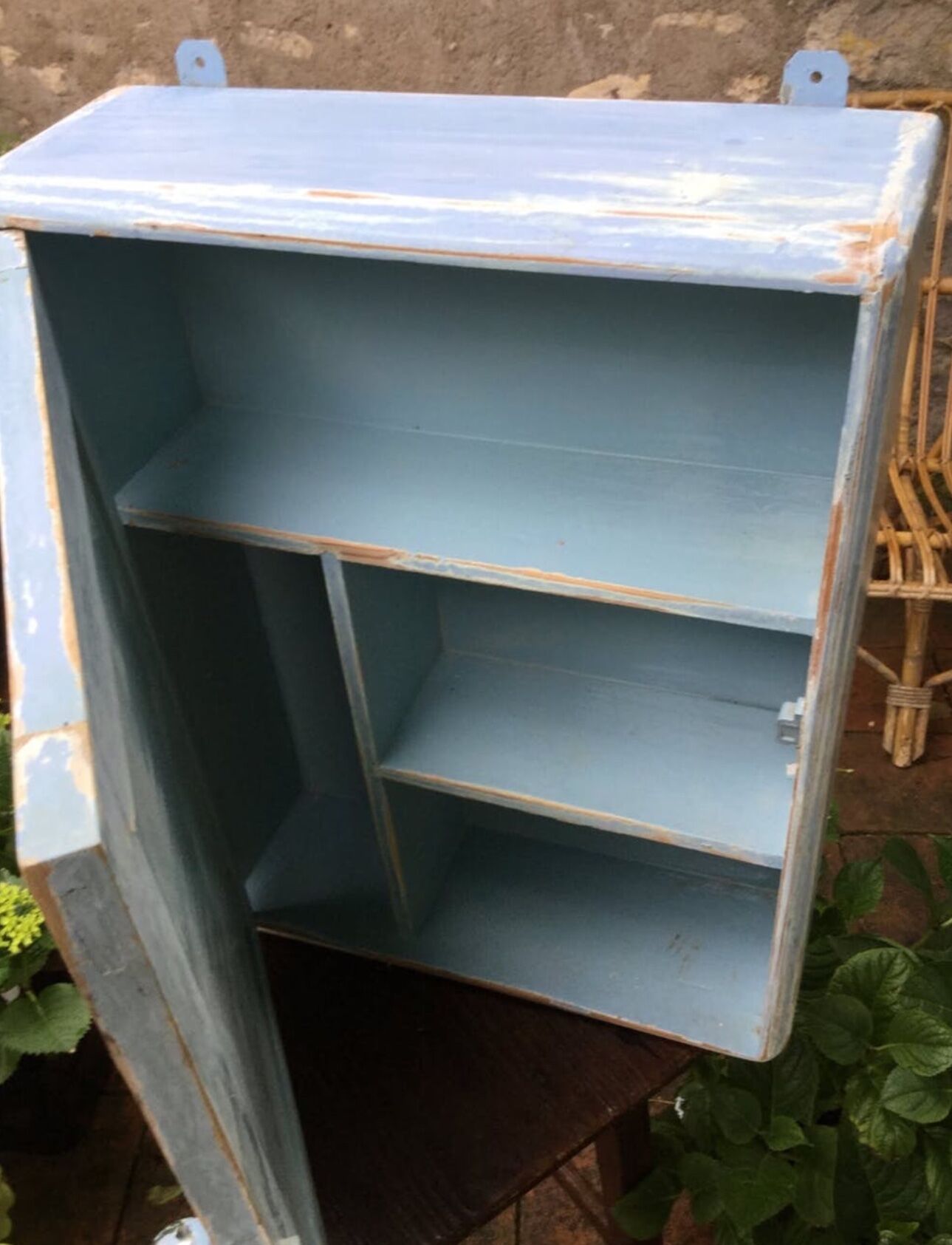 Small blue vintage pharmacy cabinet