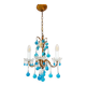 Lustre italien en metal doré avec des gouttes cristal Murano bleu turquoise
