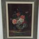 Oil on panel: still life with a bouquet of flowers on a bed