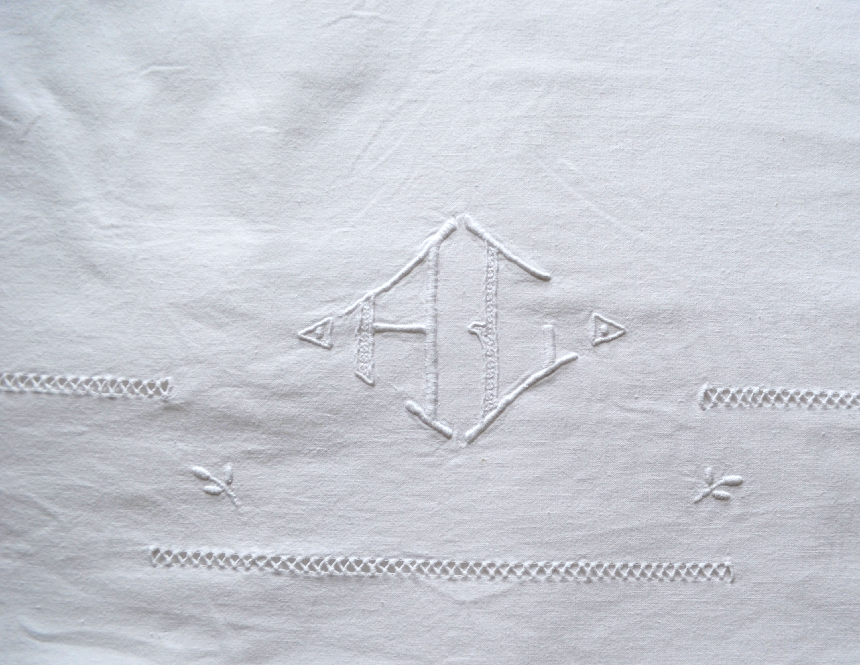Old sheet hand embroidery and monogram