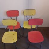 Set of 4 yellow and red formica chairs