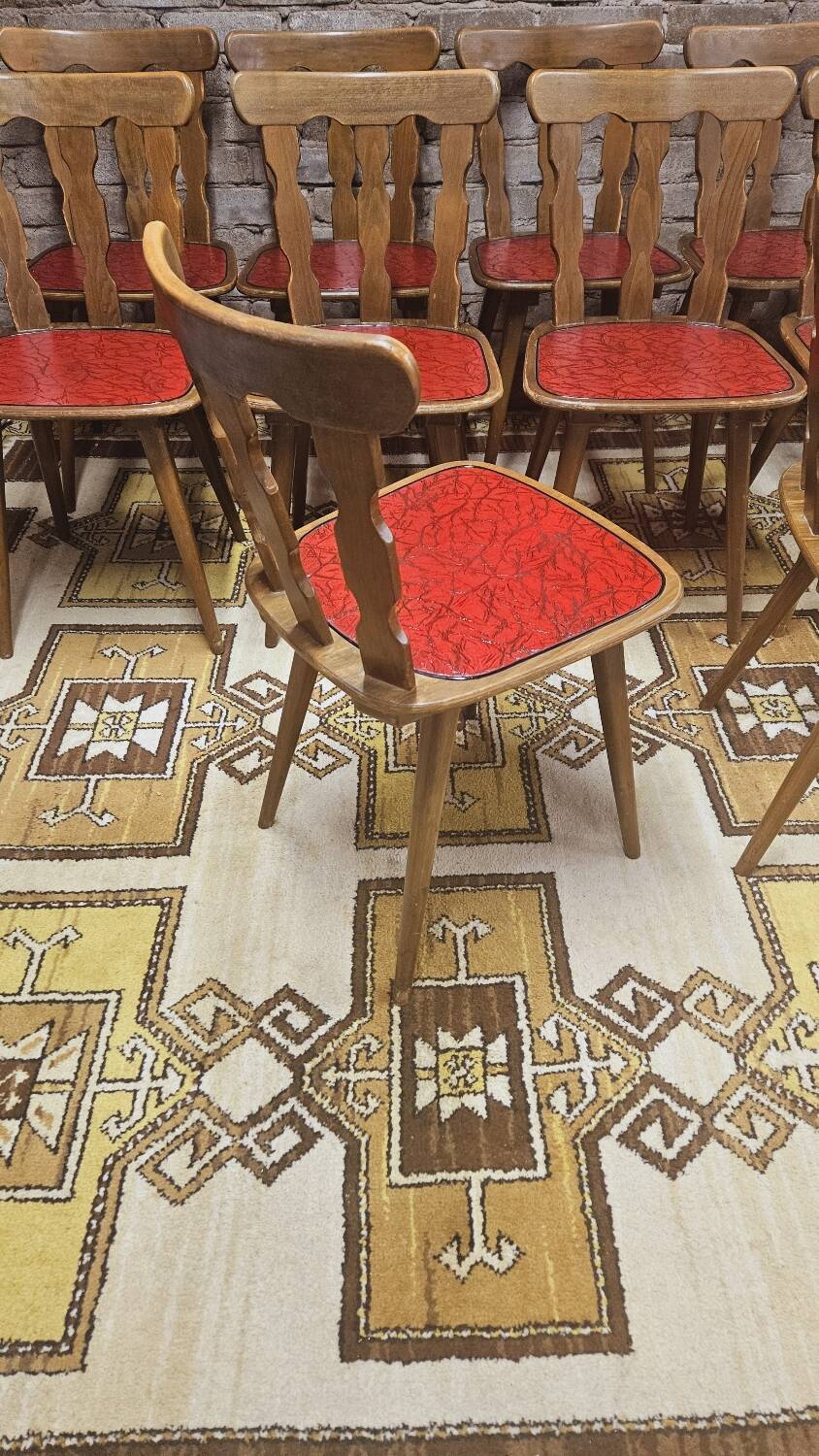 Set of 12 vintage 1960s red leatherette bistro chairs