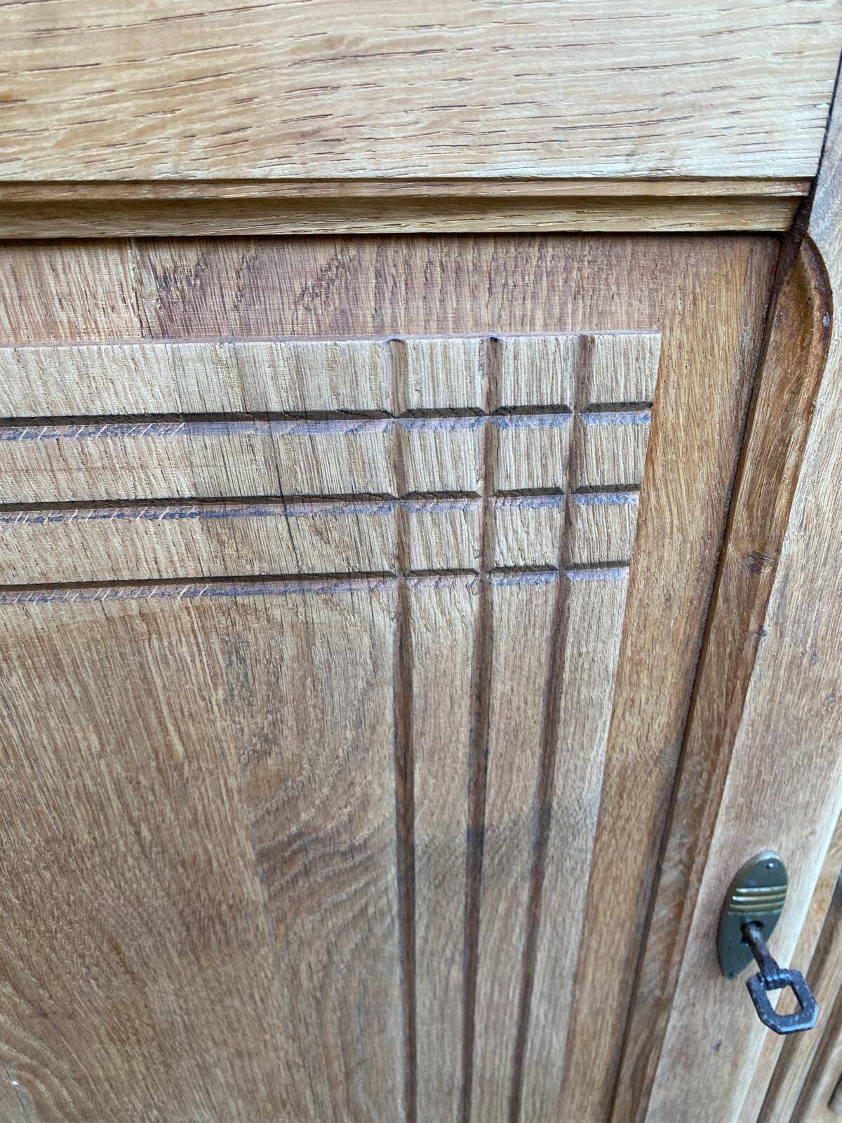 Enfilade Art Deco buffet by Charles Dudouyt, stripped in solid oak, 1930.