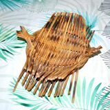 Vintage basket in woven rattan - fruit bowl empty-pocket 1960-1970 Hippie