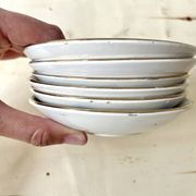 Set of 6 Sarreguemines Digoin earthenware coffee cups with art deco polka dots, 1930s