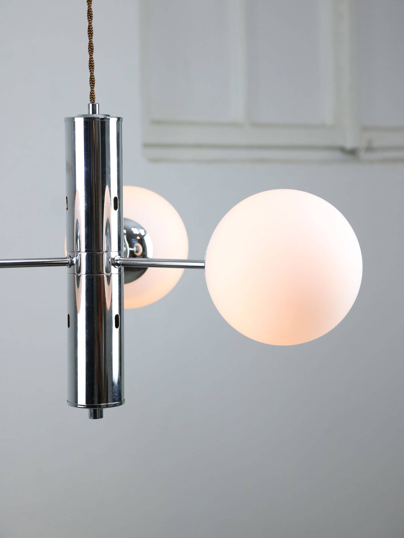 Vintage Italian Chrome and Opaline Chandelier